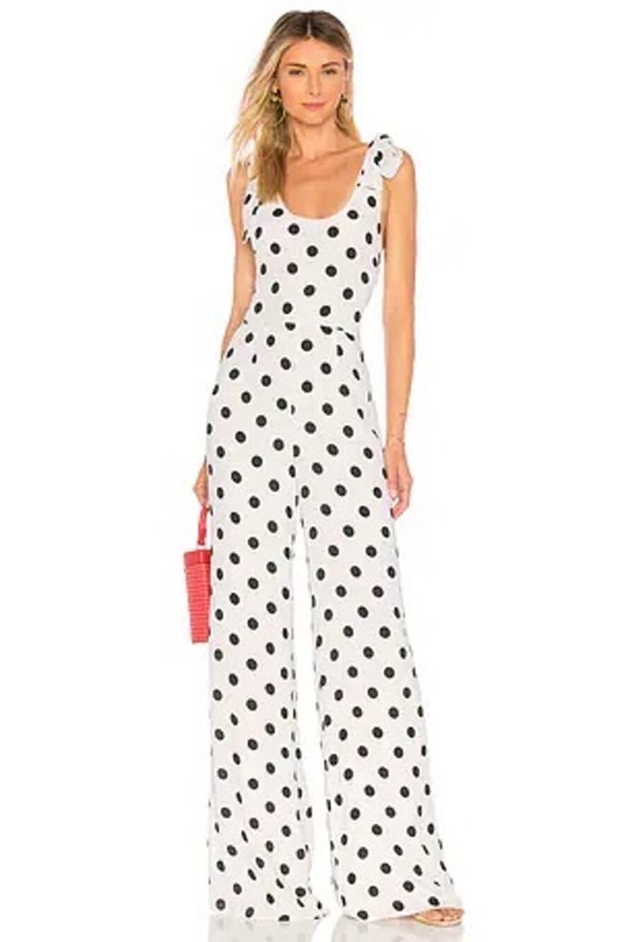 Lovers + Friends Janice Jumpsuit White Black Polkadot Shoulder Tie NEW SMALL